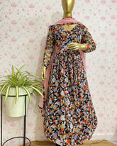 Black printed pleated dress - kasumi.in
